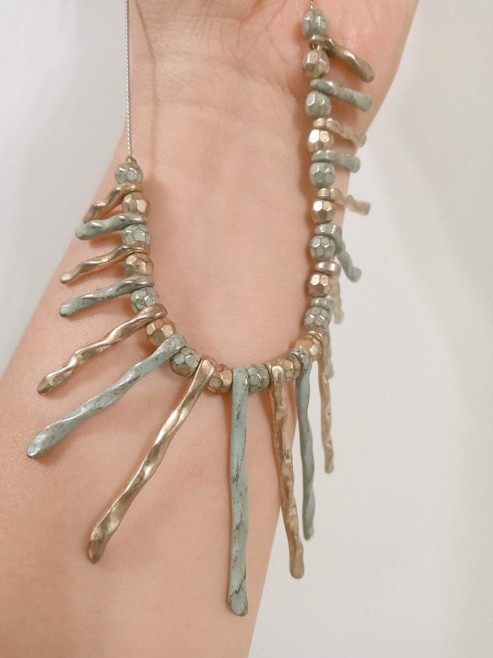 Vintage Spike Gold And Green Tone Necklace